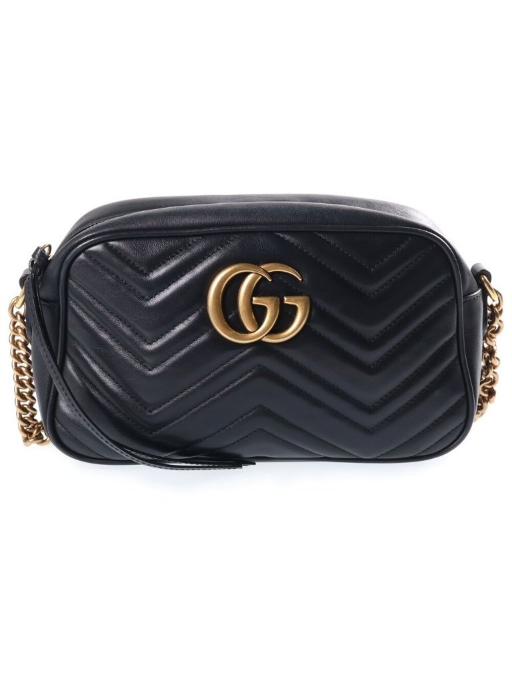 Gucci GG Marmont Chain Shoulder Bag Black Gold Leather
